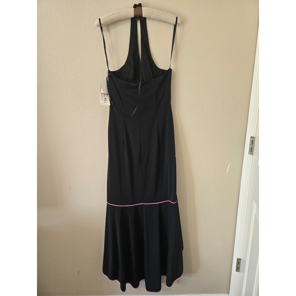 Blondie Nites Linda Bernell Black Pink Piping Halter High Low Ruffle Gown 11 NWT - Picture 3 of 5